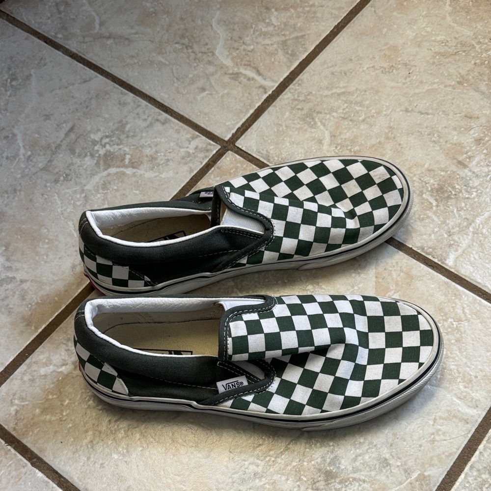 Vans Olive and White Checkered Slip-Ons - Picture 4 of 9